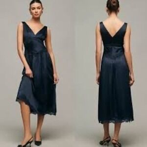 Reformation Stasia Navy Blue Silk Dress Brand New